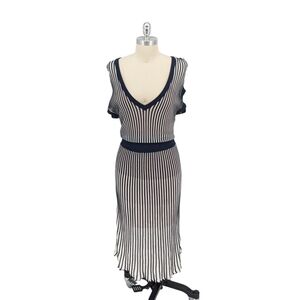 01583 BCBGMaxazria Striped Knit Dress Blue White Size Medium preppy retro summer